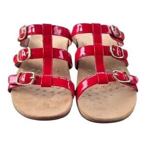 Vionic Cherry Red Patent Leather Adjustable Straps Slide Sandals Women's 8